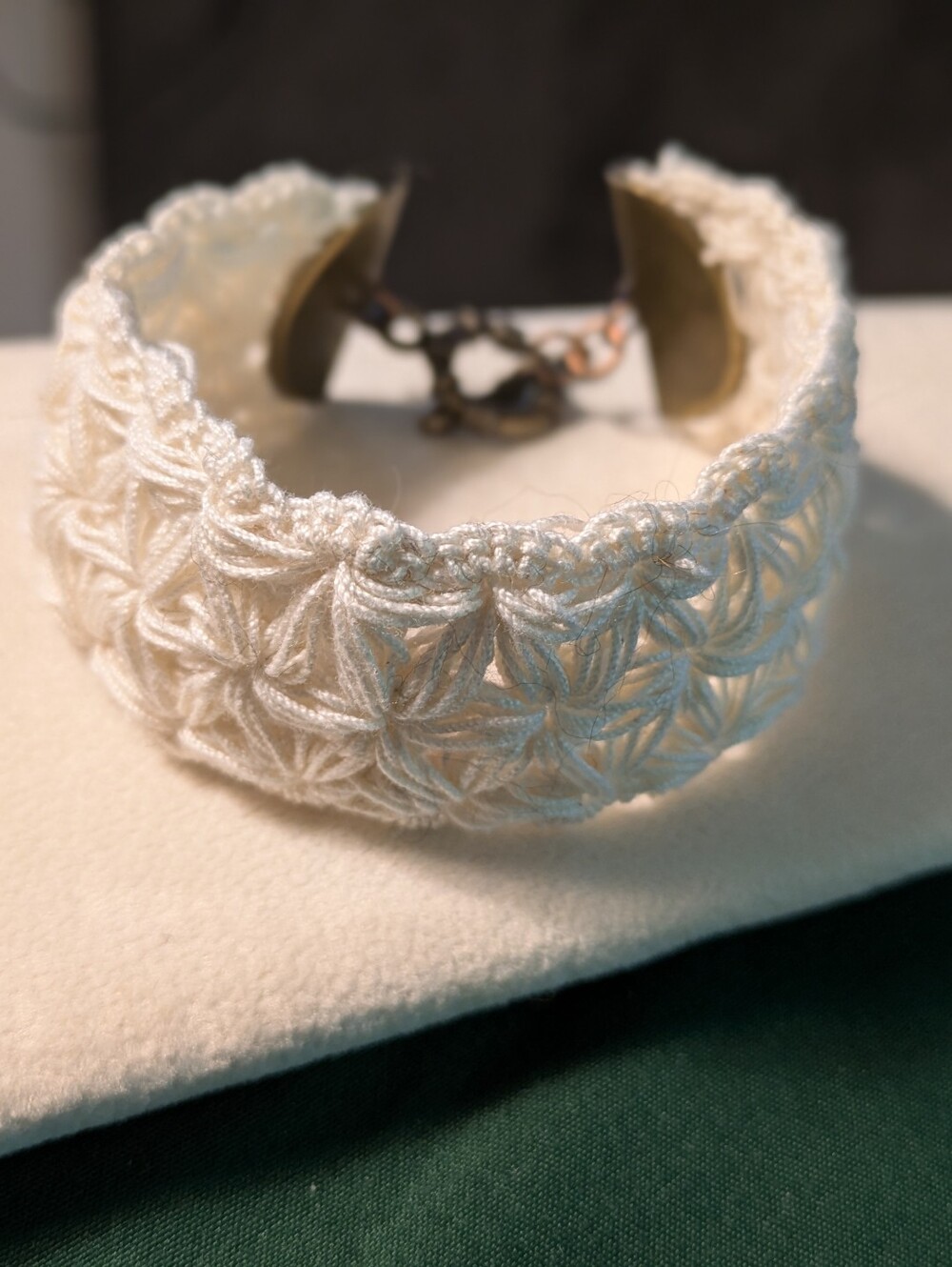 Handmade Crocheted Cream Cuff Bracelet - Elegant Women’s Jewelry